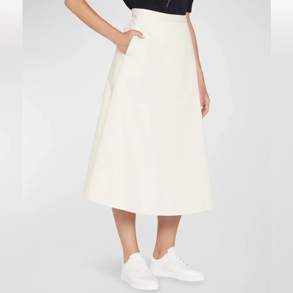 Moncler Cotton A-Line Midi Skirt with Pockets, New, Size 42